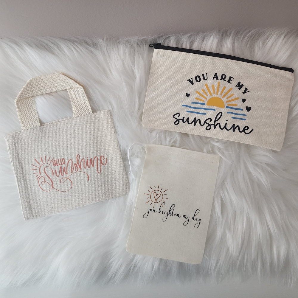 Set of 3 Canvas Bags with Inspirational Prints You Are My Sunshine